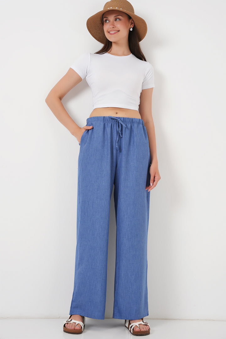 BGD Women Women's Wide Leg Linen Trousers 6735 - Indigo - Brunswick