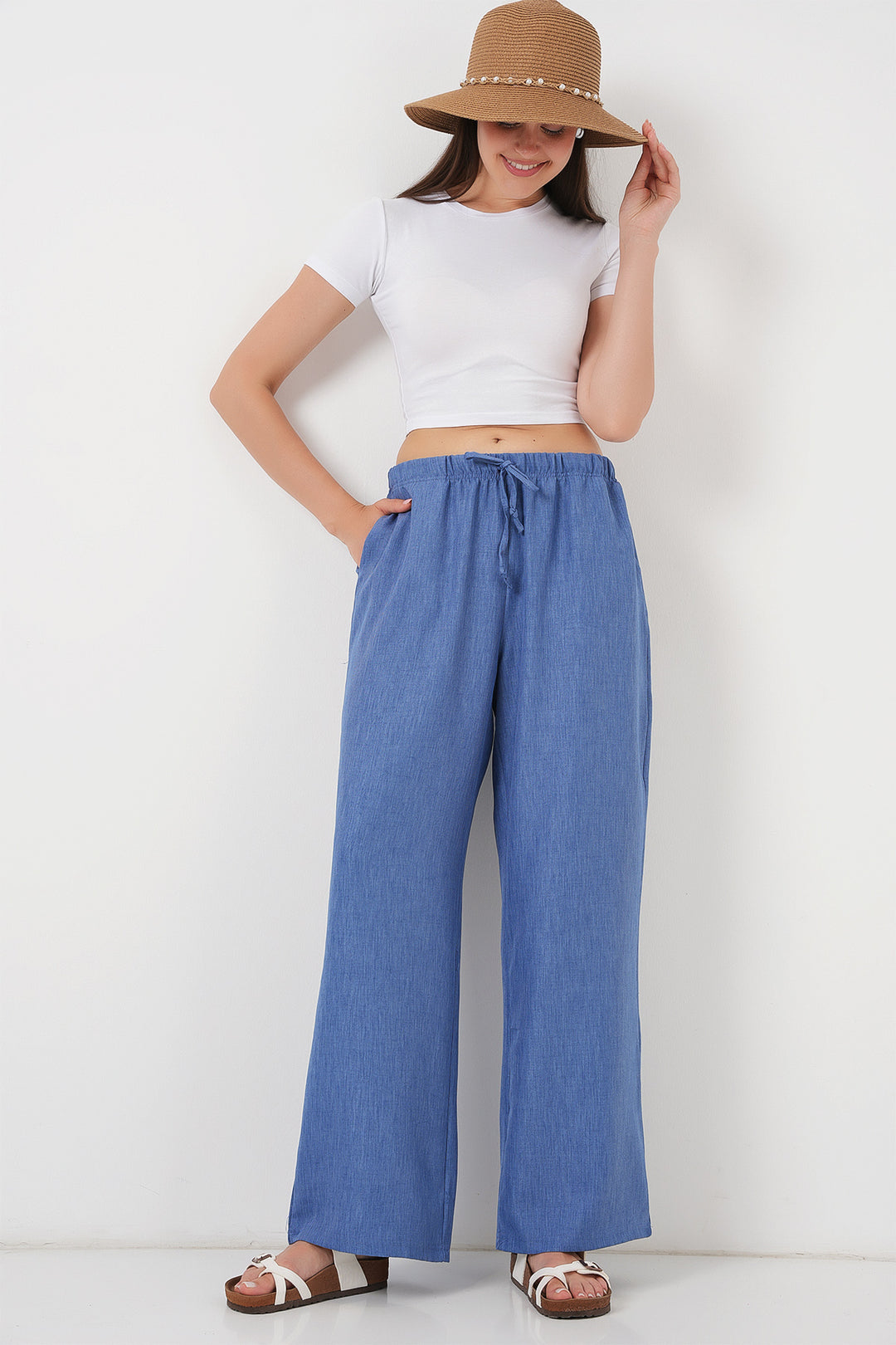 BGD Women Women's Wide Leg Linen Trousers 6735 - Indigo - Brunswick