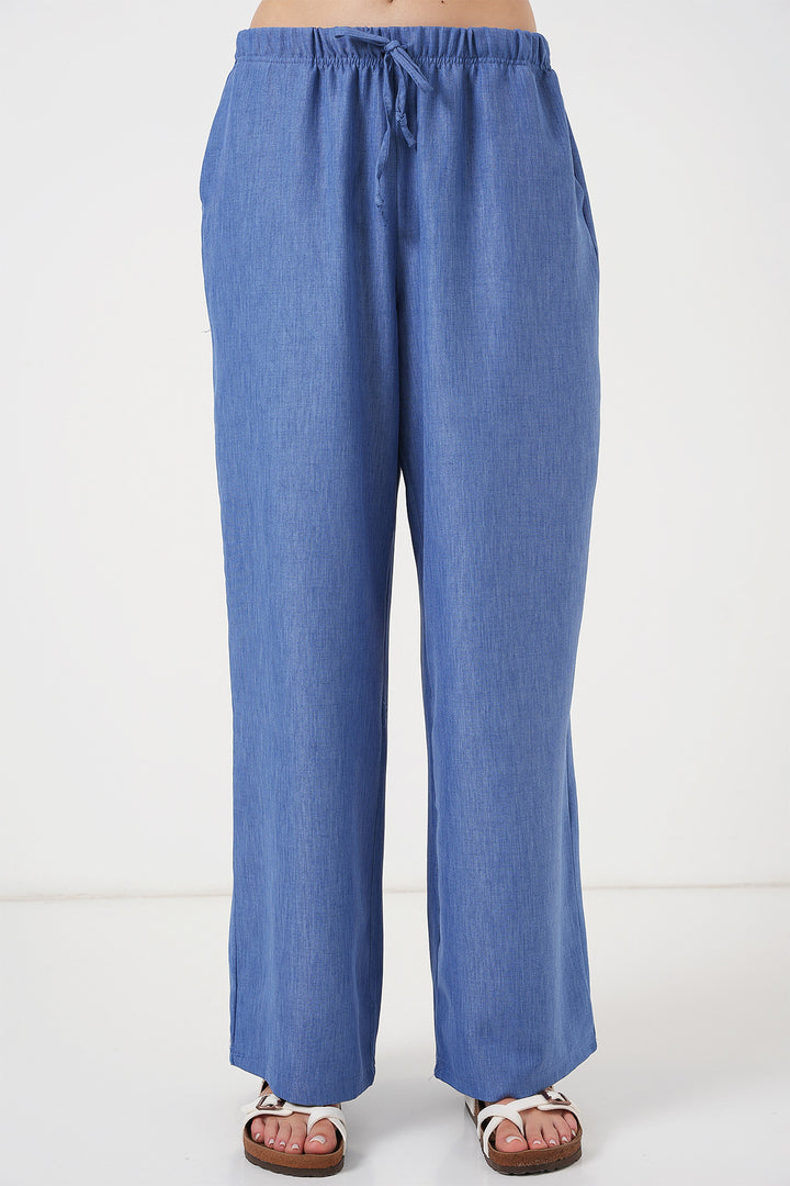 BGD Women Women's Wide Leg Linen Trousers 6735 - Indigo - Brunswick