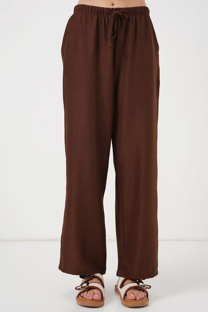 BGD Women Women's Wide Leg Linen Trousers 6735 - Brown - Alexandroúpoli