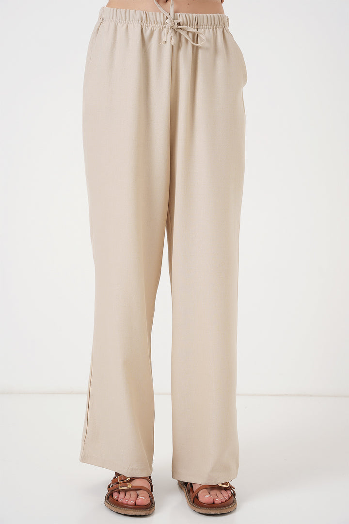 BGD Women Women's Wide Leg Linen Trousers 6735 - Cream - Cisterna di Latina
