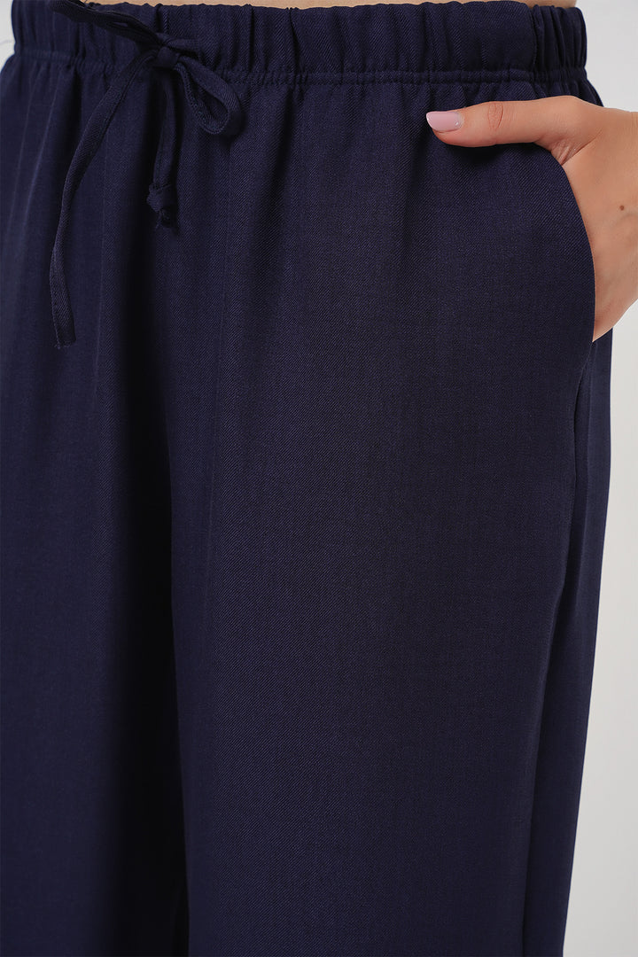 BGD Women Women's Wide Leg Linen Trousers 6735 - Navy Blue - Bourges