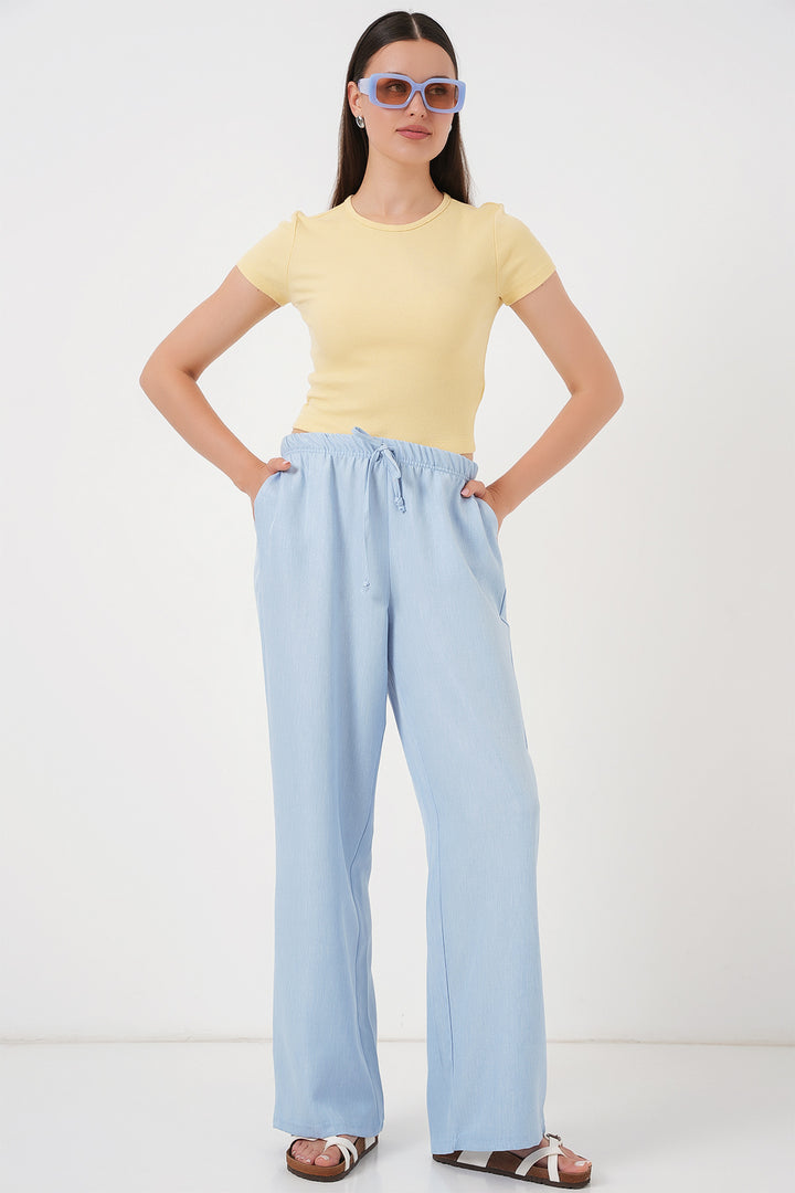 BGD Women Women's Wide Leg Linen Trousers 6735 - Blue - Sorel-Tracy