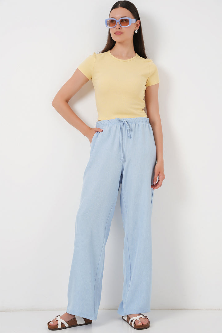 BGD Women Women's Wide Leg Linen Trousers 6735 - Blue - Sorel-Tracy