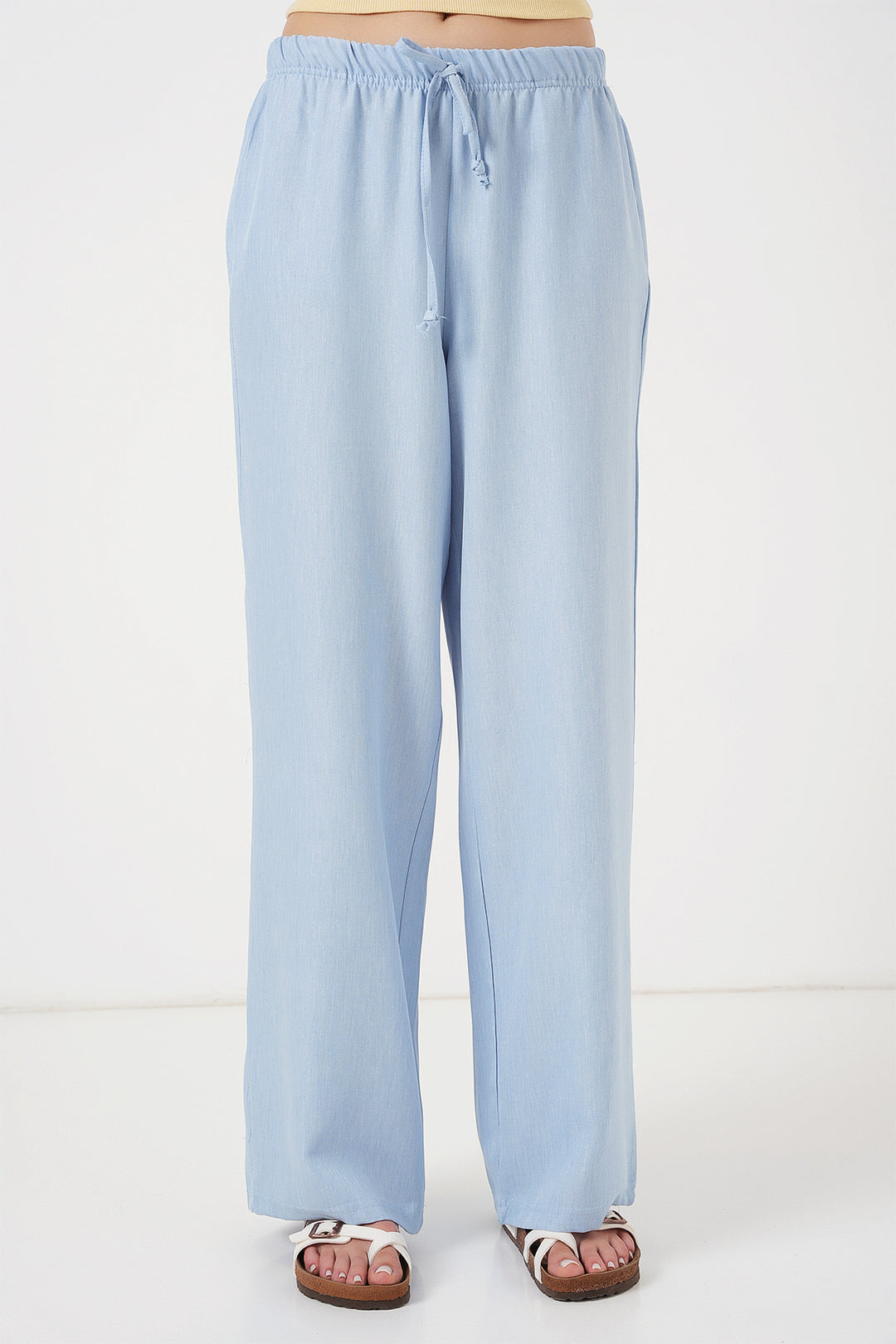 BGD Women Women's Wide Leg Linen Trousers 6735 - Blue - Sorel-Tracy