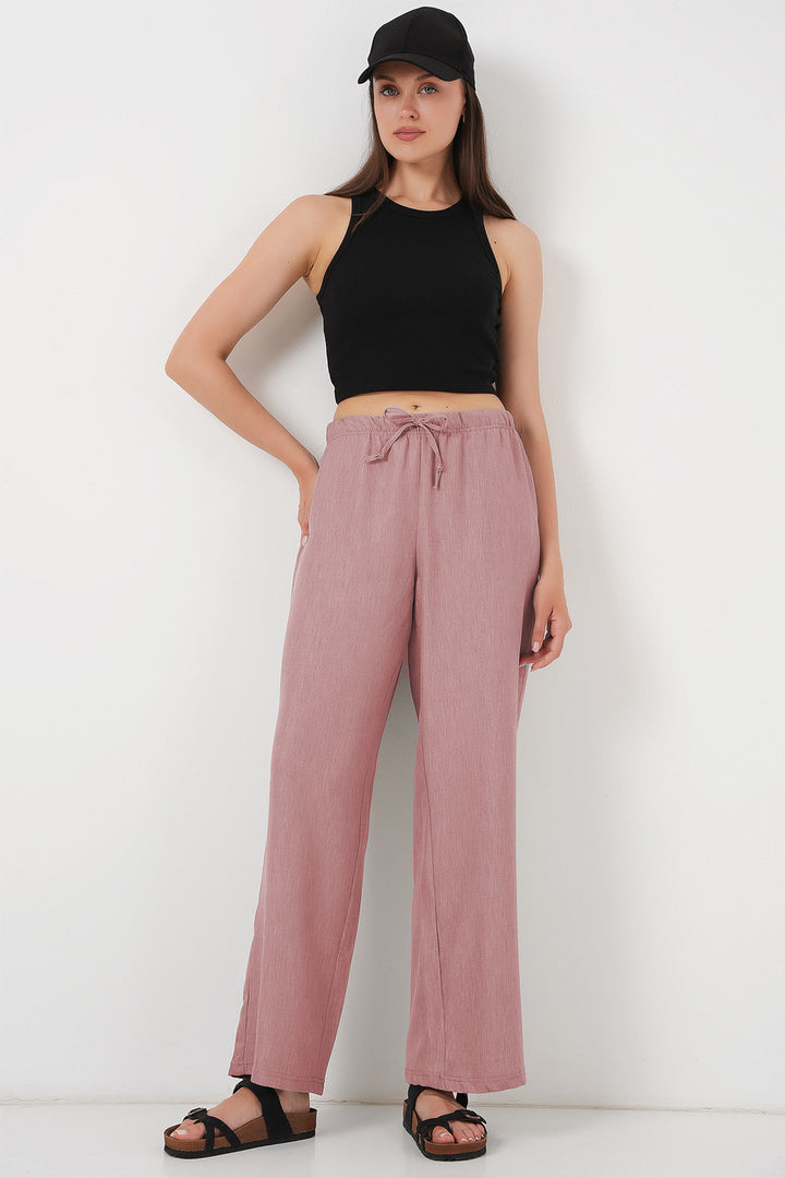 BGD Women Women's Wide Leg Linen Trousers 6735 - Powder - Eisenach