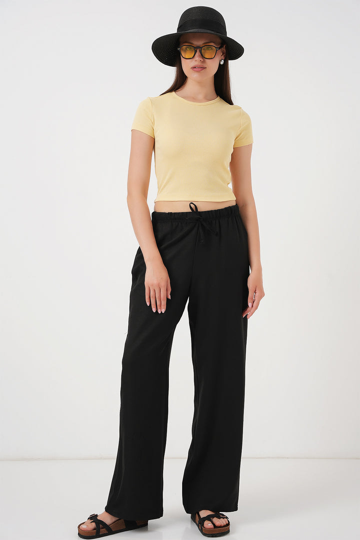 BGD Women Women's Wide Leg Linen Trousers 6735 - Black - Rio Rancho