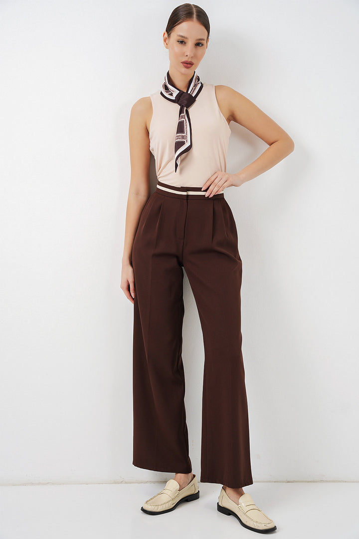 BGD Women Kadın Geniş Paça Kumaş Pantolon 30088 - Kahverengi - Heinsberg