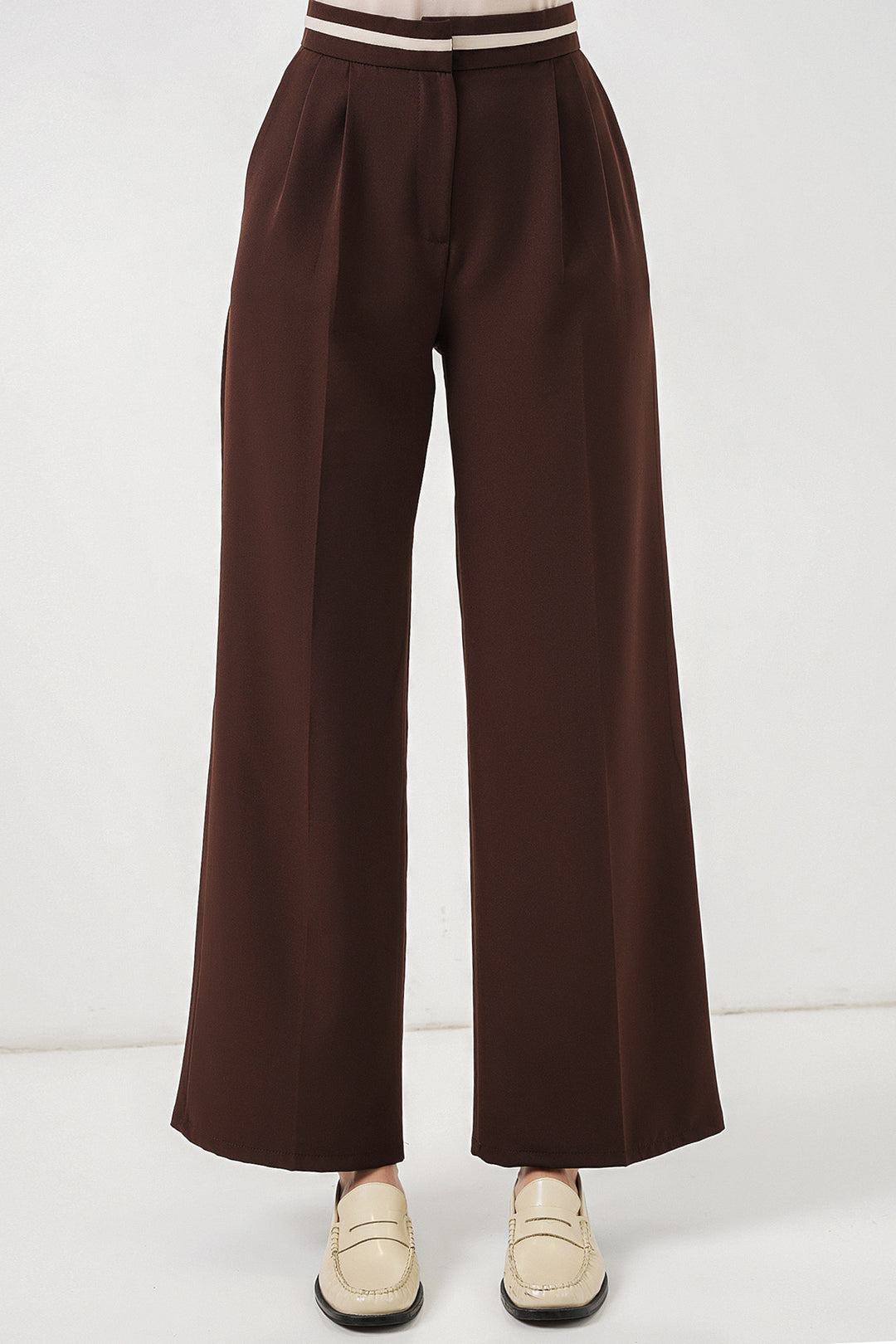 BGD Women Kadın Geniş Paça Kumaş Pantolon 30088 - Kahverengi - Heinsberg