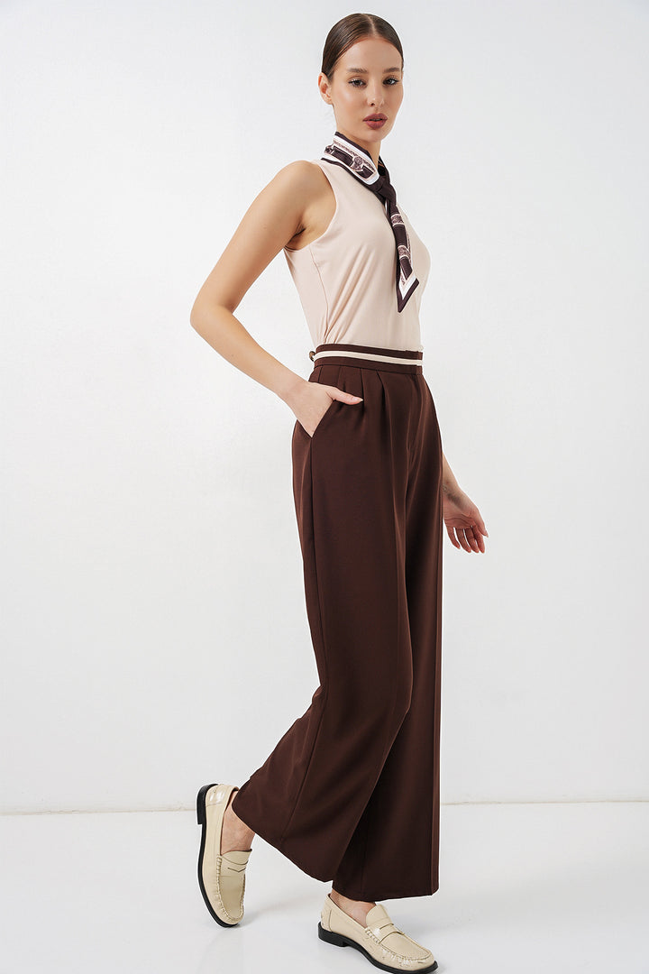 BGD Women Kadın Geniş Paça Kumaş Pantolon 30088 - Kahverengi - Heinsberg