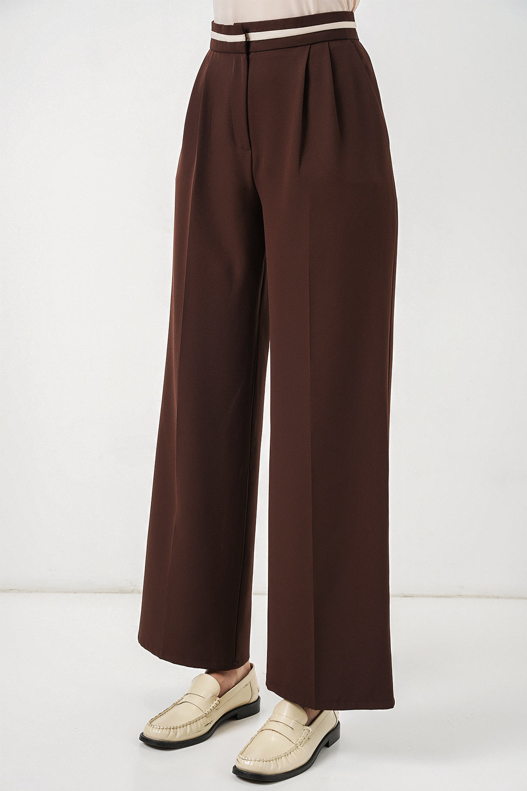 BGD Women Kadın Geniş Paça Kumaş Pantolon 30088 - Kahverengi - Heinsberg