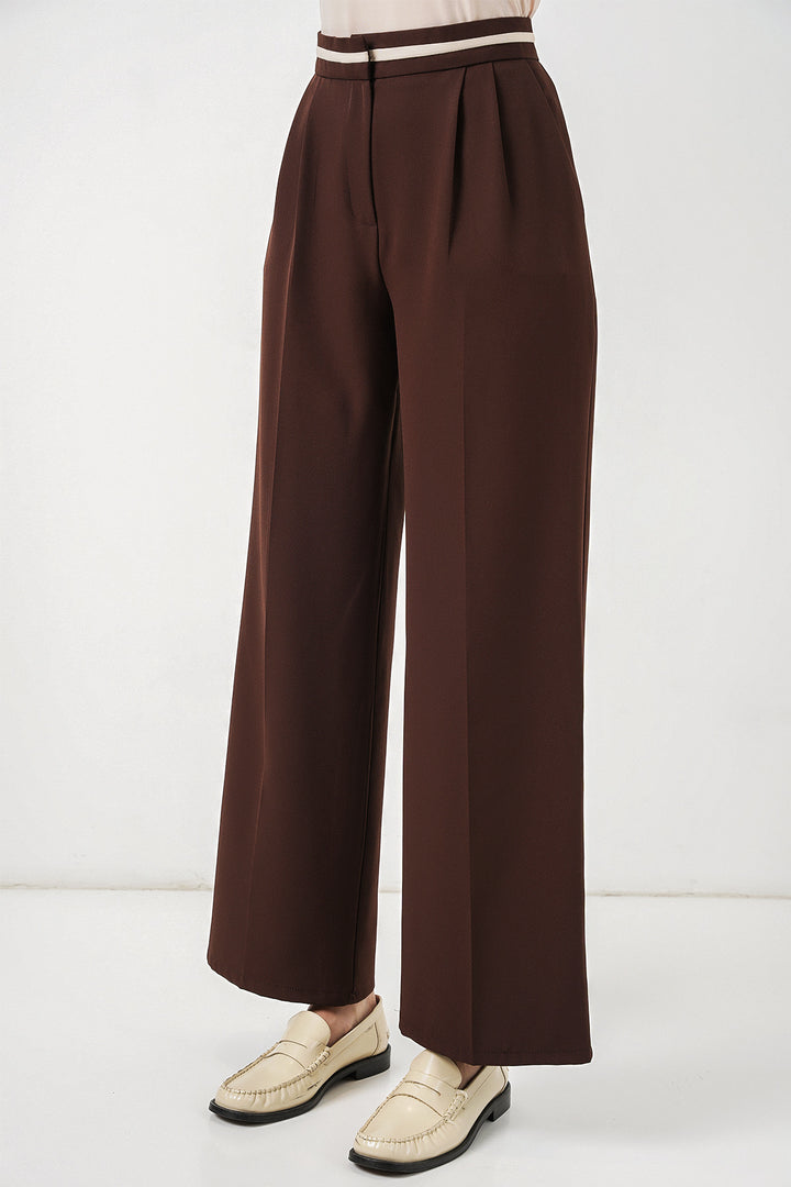 BGD Women Kadın Geniş Paça Kumaş Pantolon 30088 - Kahverengi - Heinsberg