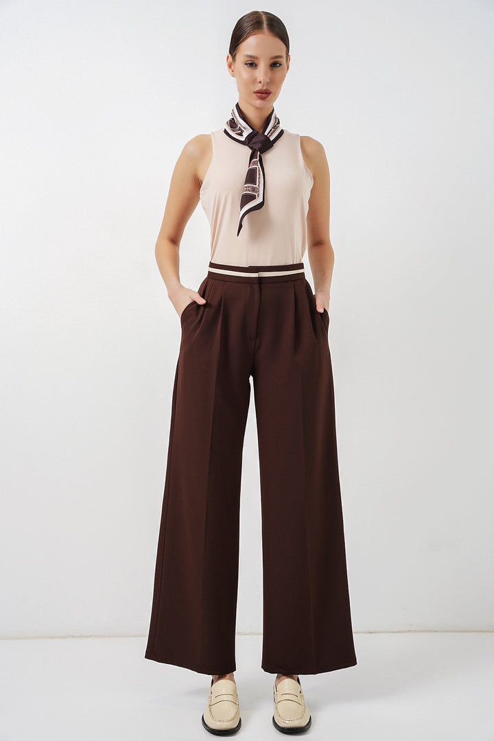 BGD Women Kadın Geniş Paça Kumaş Pantolon 30088 - Kahverengi - Heinsberg