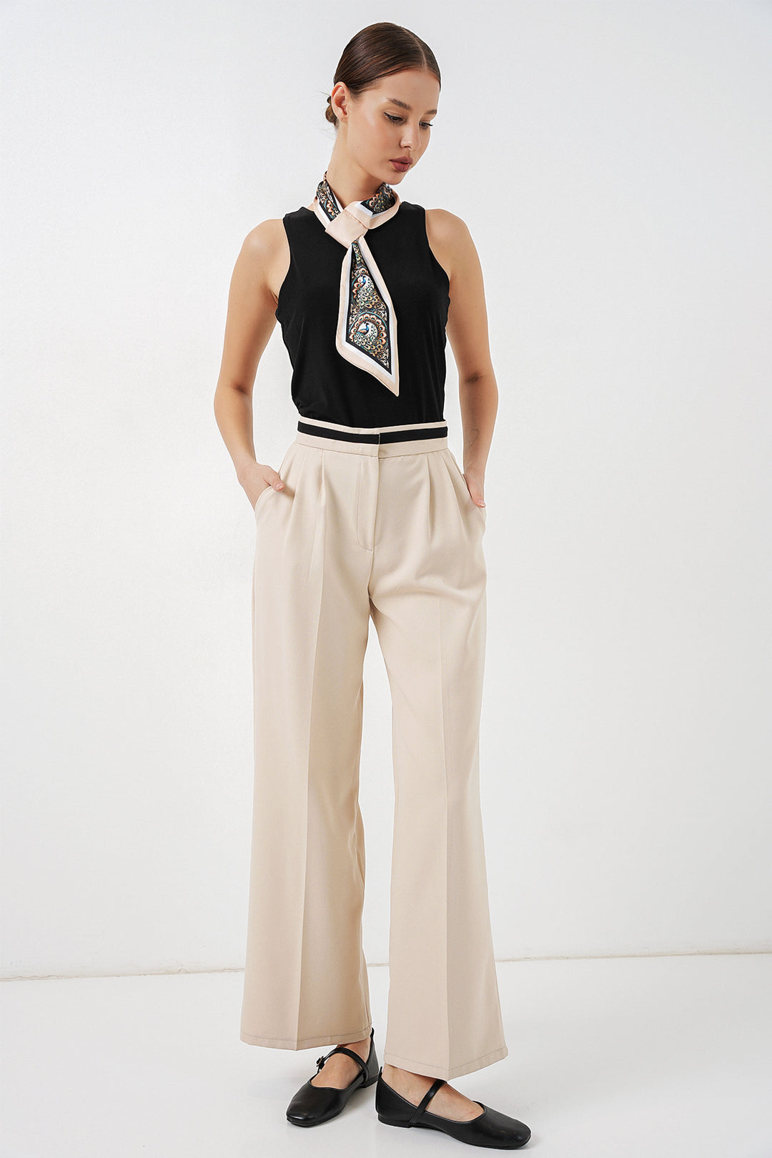 BGD Women Kadın Geniş Paça Kumaş Pantolon 30088 - Krem - Lawrence
