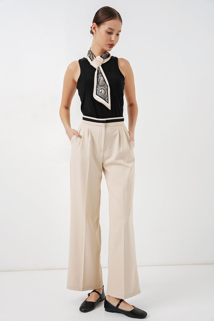 BGD Women Kadın Geniş Paça Kumaş Pantolon 30088 - Krem - Lawrence