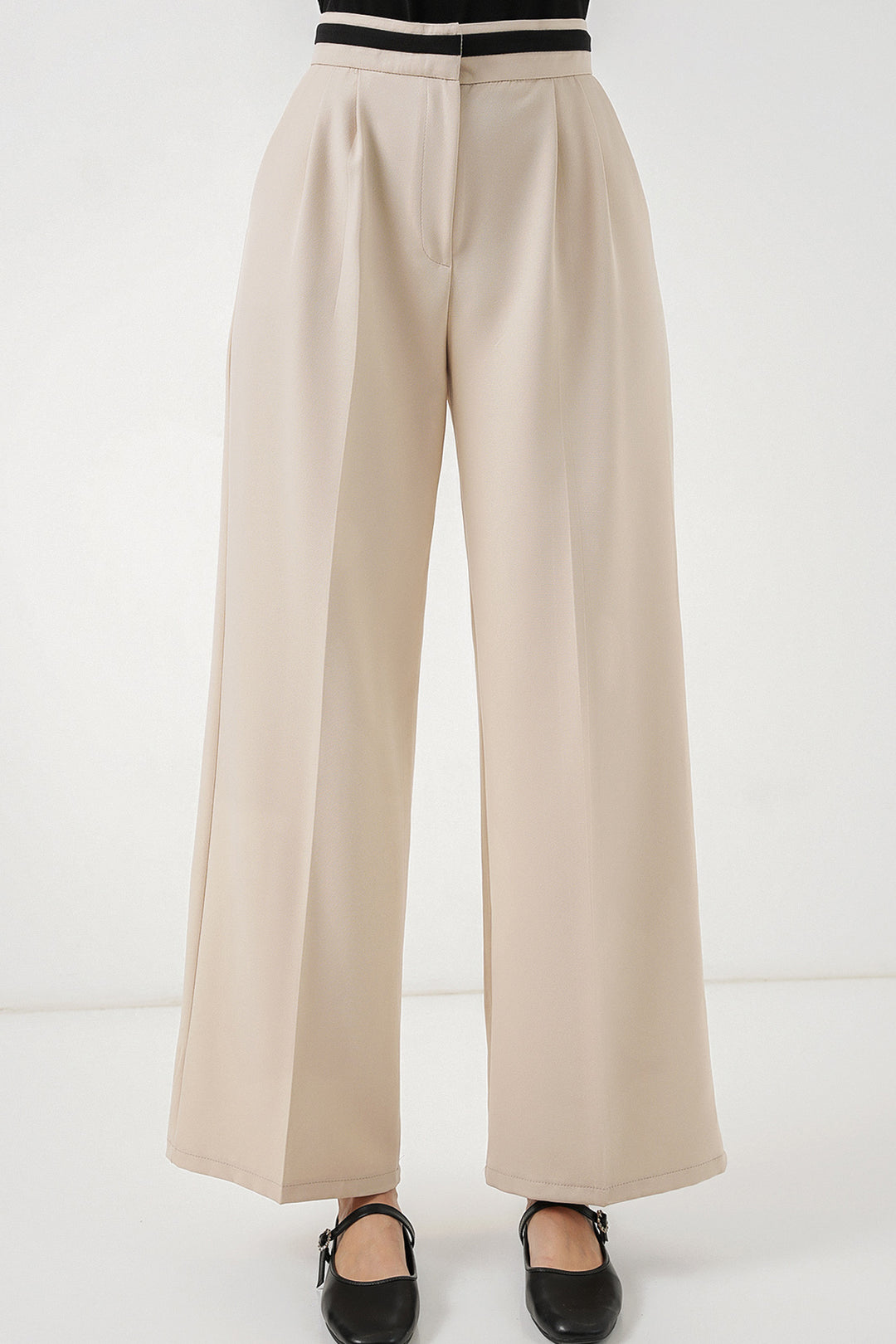 BGD Women Kadın Geniş Paça Kumaş Pantolon 30088 - Krem - Lawrence