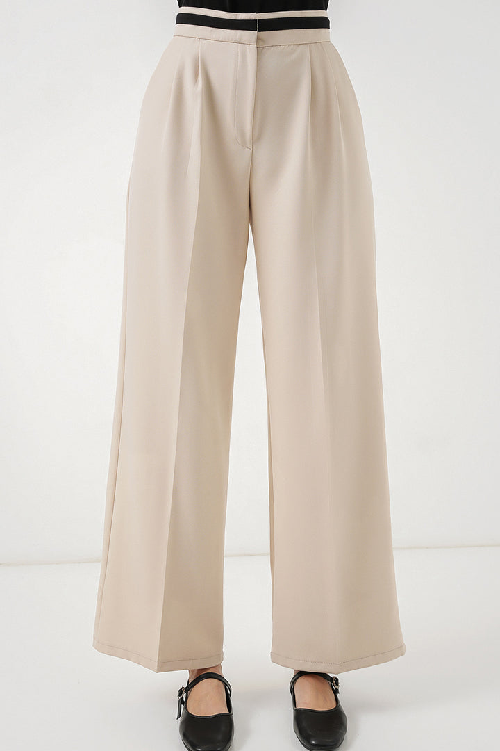BGD Women Kadın Geniş Paça Kumaş Pantolon 30088 - Krem - Lawrence