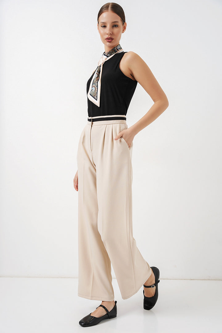 BGD Women Kadın Geniş Paça Kumaş Pantolon 30088 - Krem - Lawrence