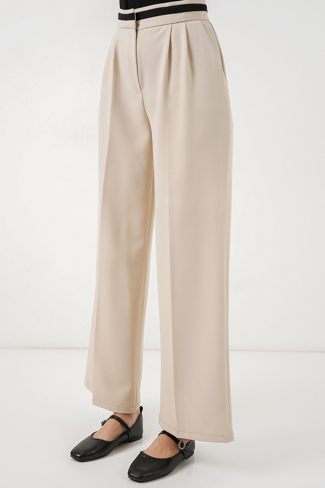BGD Women Kadın Geniş Paça Kumaş Pantolon 30088 - Krem - Lawrence