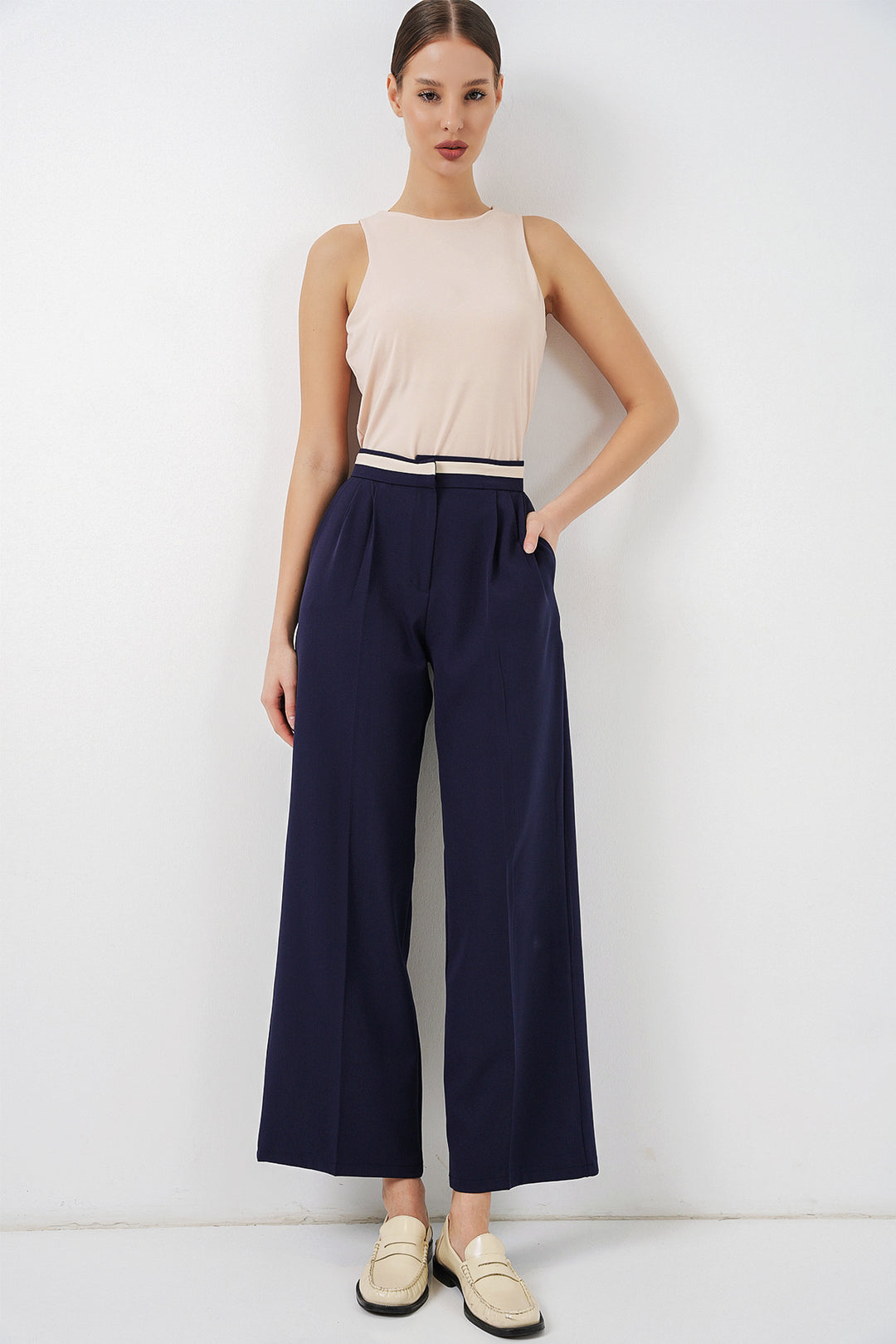 BGD Women Kadın Geniş Paça Kumaş Pantolon 30088 - Lacivert - South Lyon