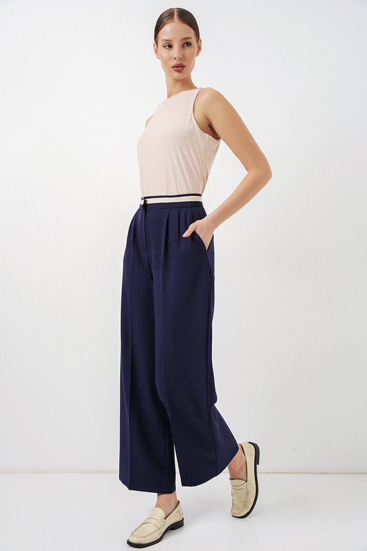 BGD Women Kadın Geniş Paça Kumaş Pantolon 30088 - Lacivert - South Lyon