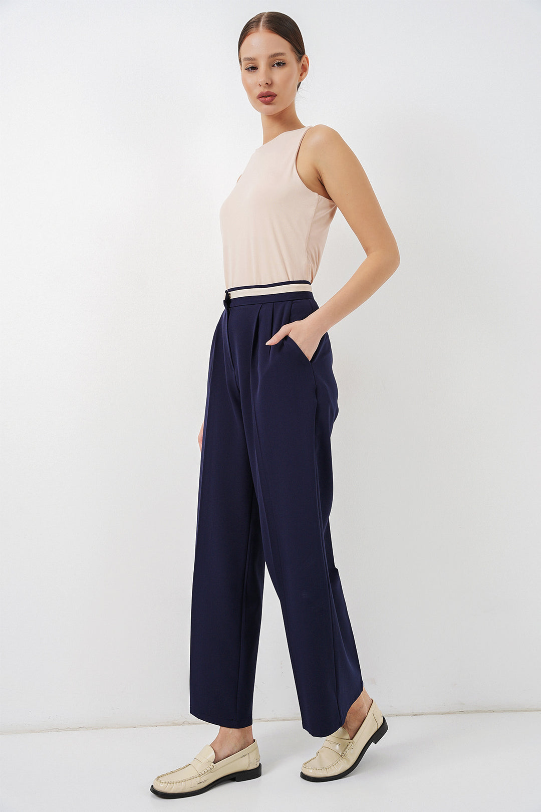 BGD Women Kadın Geniş Paça Kumaş Pantolon 30088 - Lacivert - South Lyon