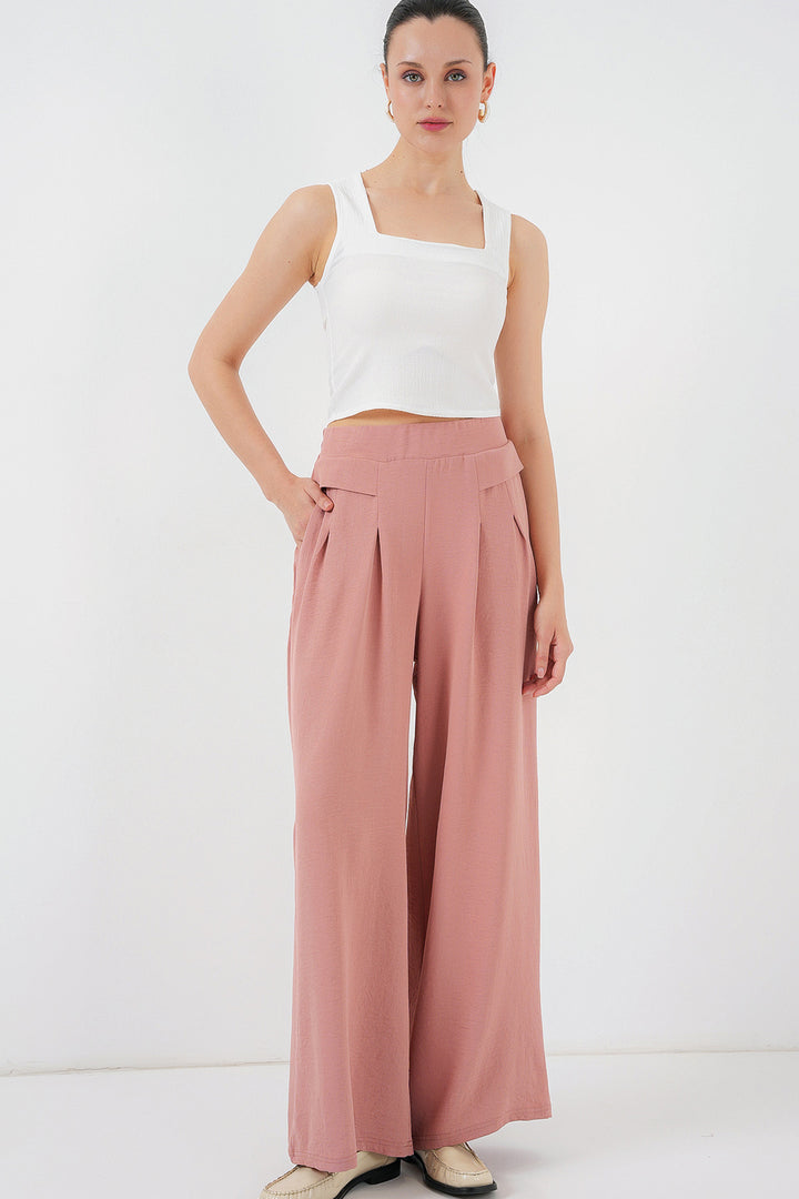 BGD Women Women's Wide Leg Pleated Pants 6718 - Rose Pink - Winterthur