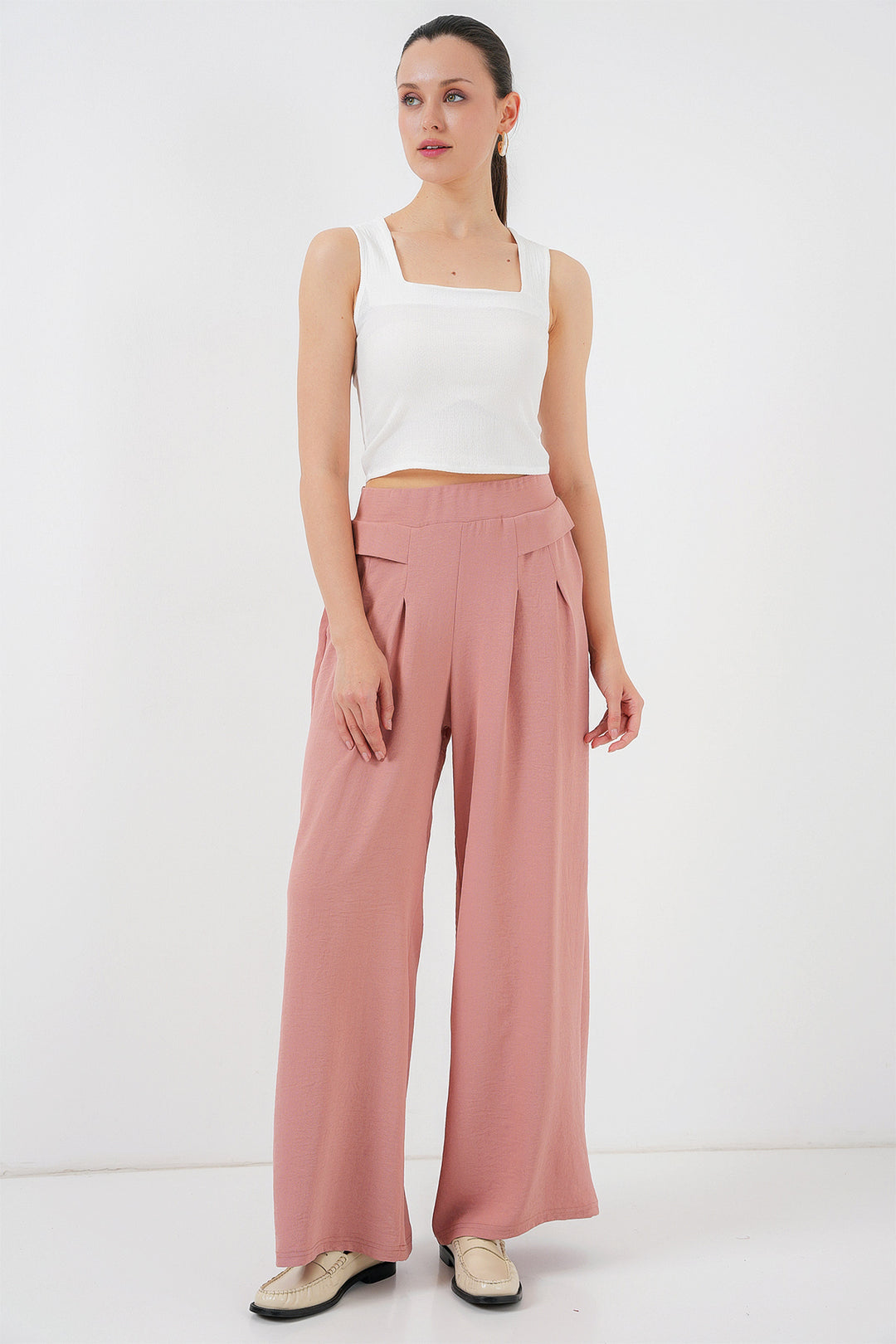BGD Women Women's Wide Leg Pleated Pants 6718 - Rose Pink - Winterthur