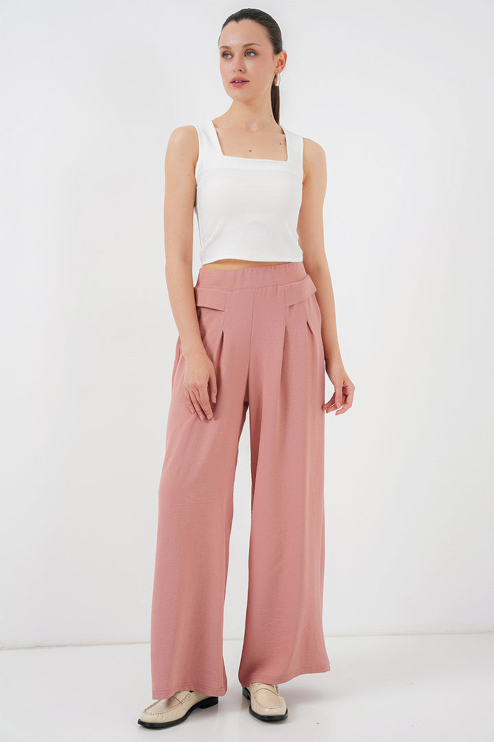 BGD Women Women's Wide Leg Pleated Pants 6718 - Rose Pink - Winterthur