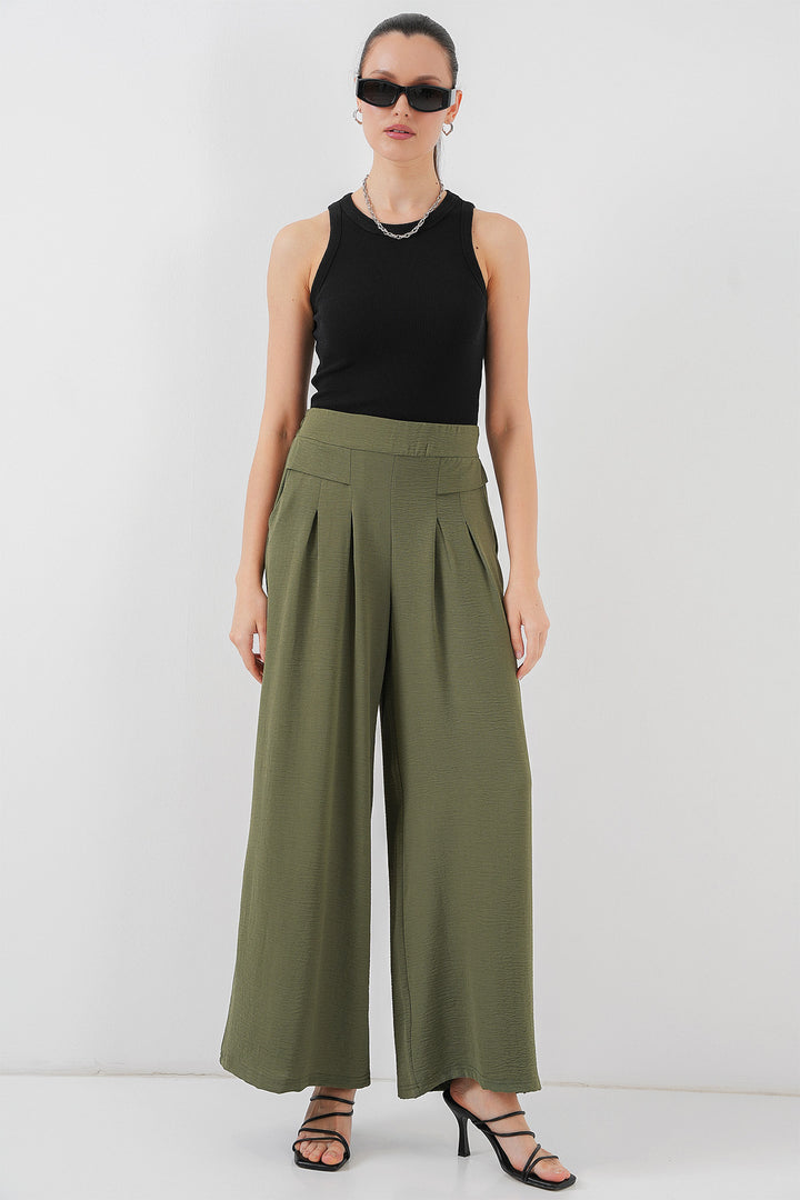 BGD Women Women's Wide Leg Pleated Pants 6718 - Khaki - Calimaya