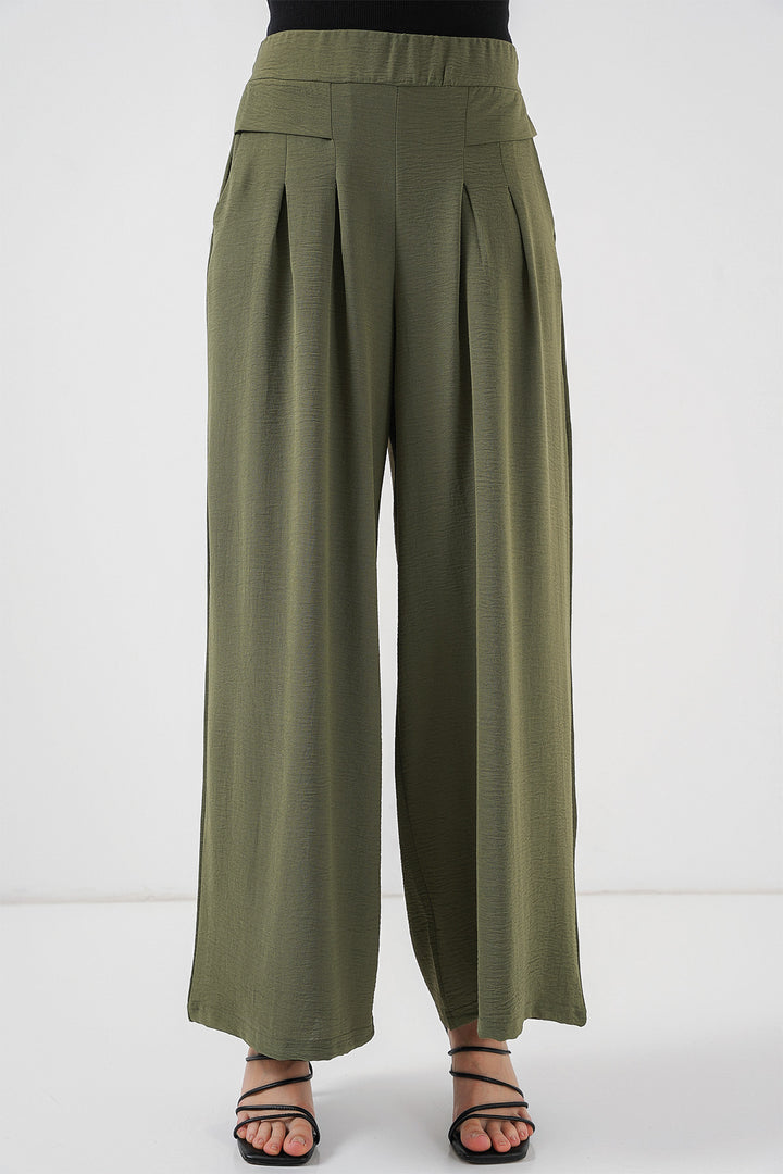 BGD Women Women's Wide Leg Pleated Pants 6718 - Khaki - Calimaya