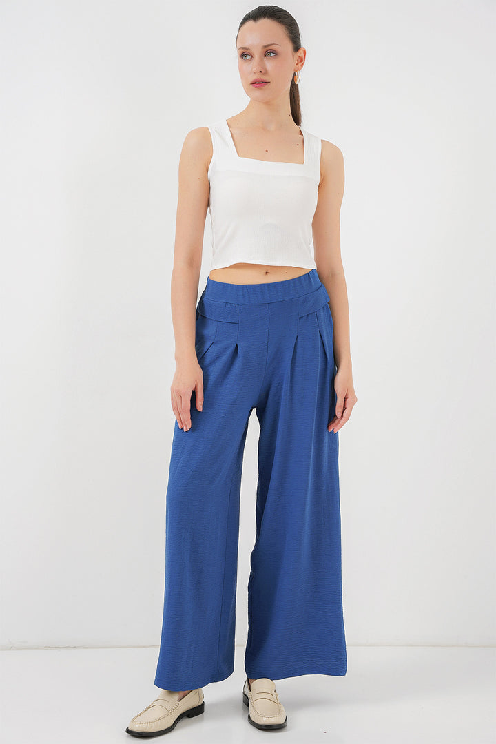BGD Women Women's Wide Leg Pleated Pants 6718 - Indigo - Columbia
