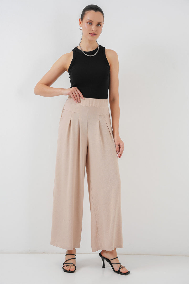 BGD Women Women's Wide Leg Pleated Pants 6718 - Cream - Nichelino