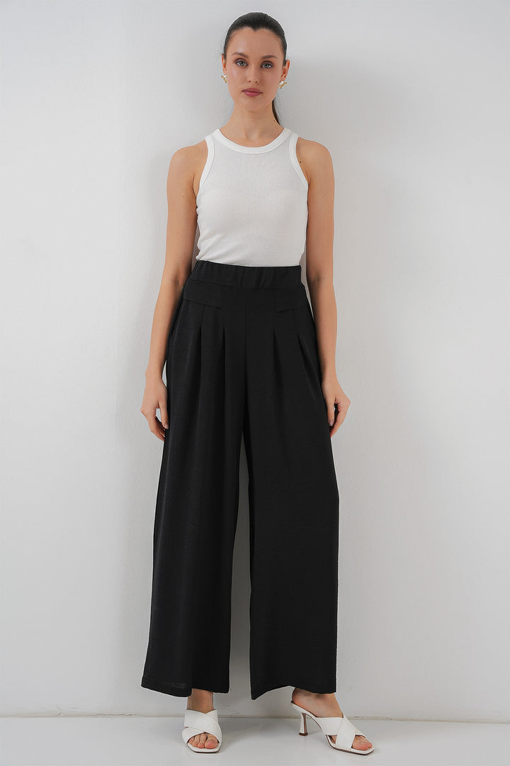BGD Women Women's Wide Leg Pleated Pants 6718 - Black - Tlalmanalco