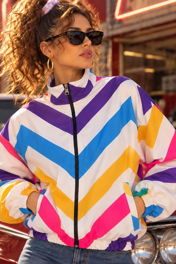 BGD Women Kadın Geometrik Desenli Bomber Ceket 0781 - Çok Renkli - Clovis