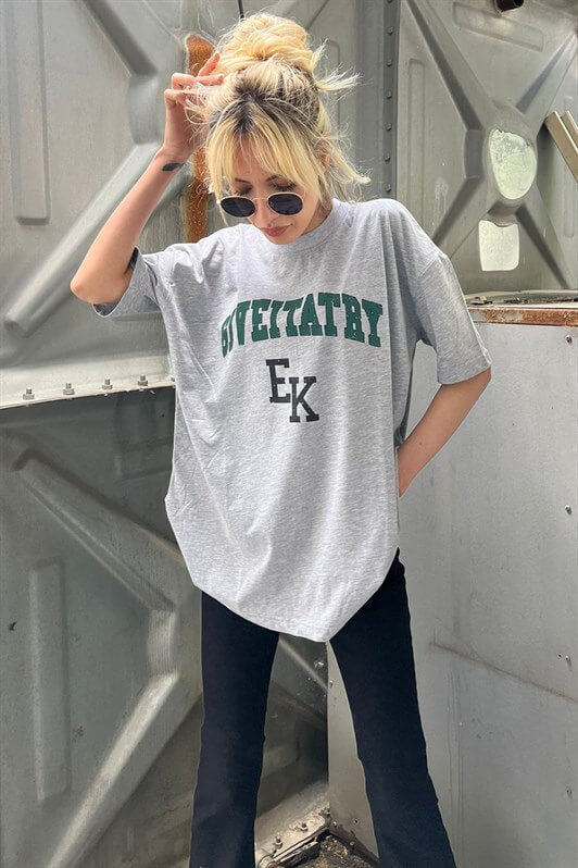 MDX Woman Gray Printed Oversize T-shirt MG1318 - Worthing