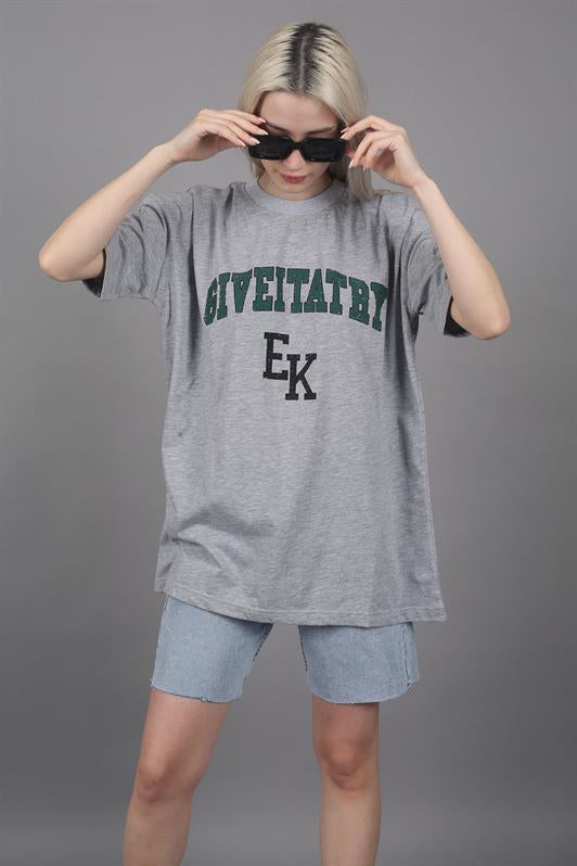 MDX Woman Gray Printed Oversize T-shirt MG1318 - Worthing