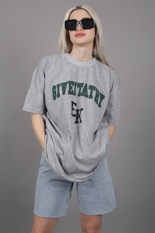 MDX Woman Gray Printed Oversize T-shirt MG1318 - Worthing
