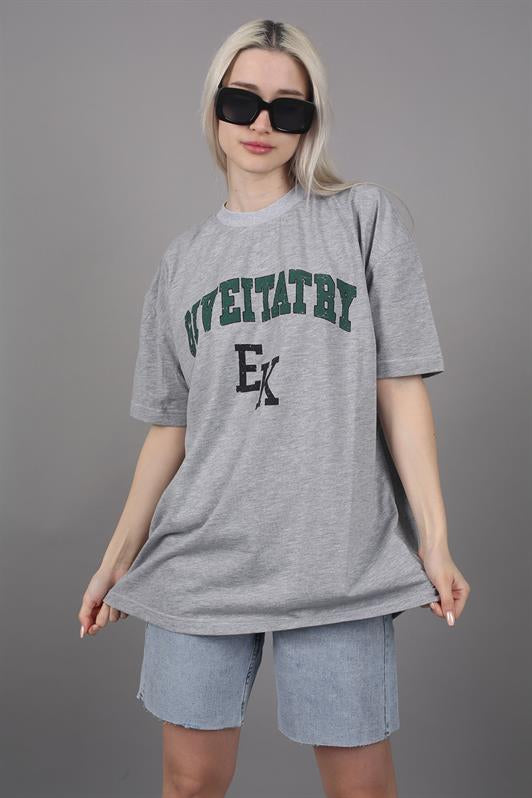 MDX Woman Gray Printed Oversize T-shirt MG1318 - Worthing