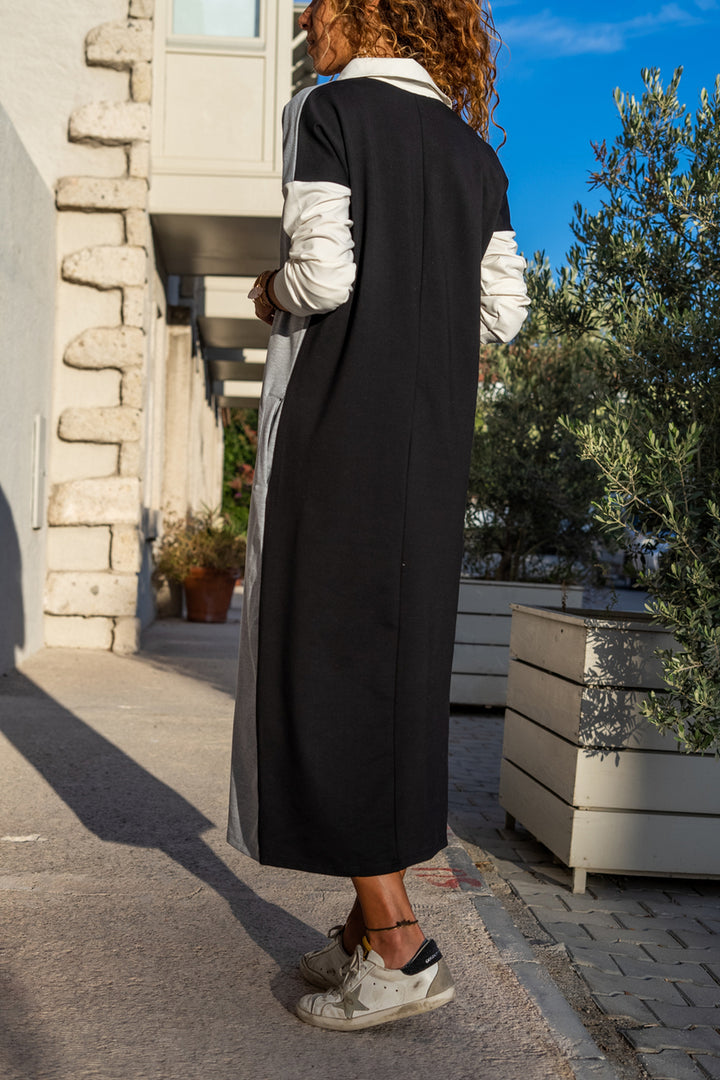 GNS Women's Gray Polo Neck Color Block Long Slouchy Sweatshirt Dress GK-TD2014 - Overland Park