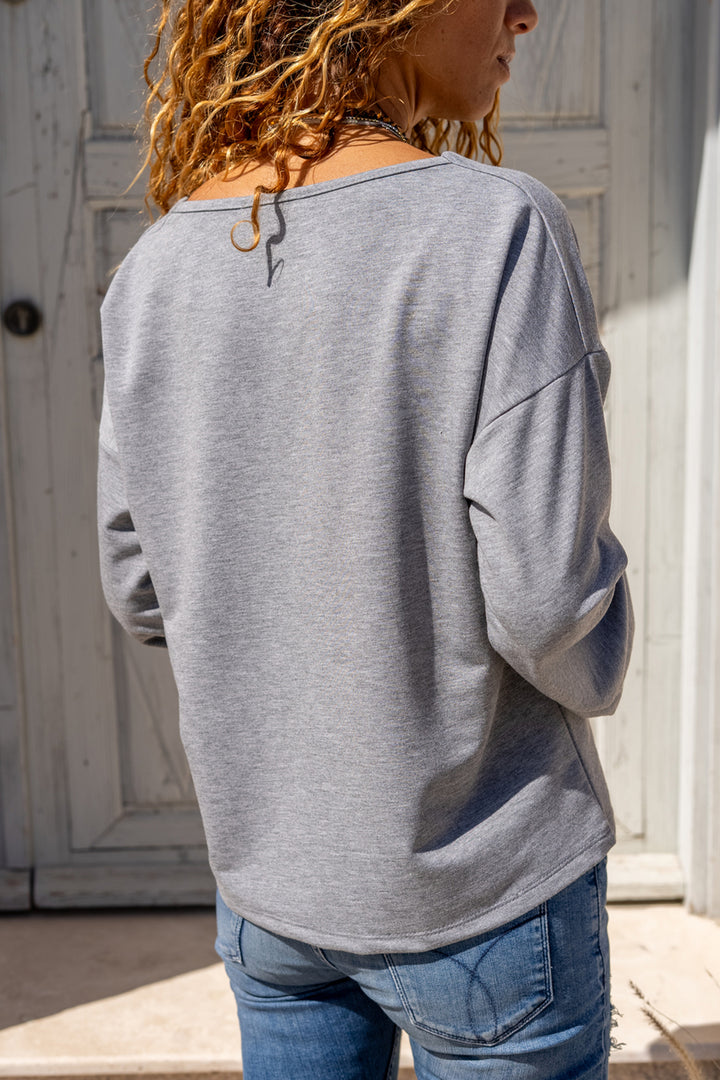 GNS Woman Gray Collar Slit Double Sleeve Loose Sweatshirt Bst3470 - Amstelveen