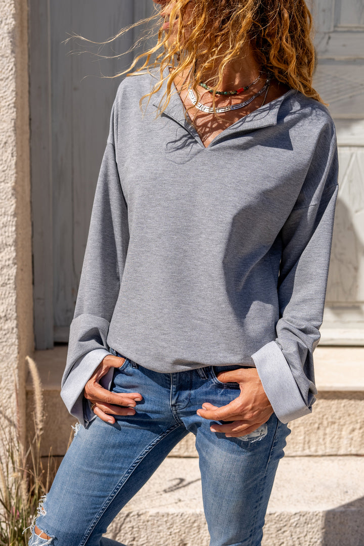 GNS Woman Gray Collar Slit Double Sleeve Loose Sweatshirt Bst3470 - Amstelveen