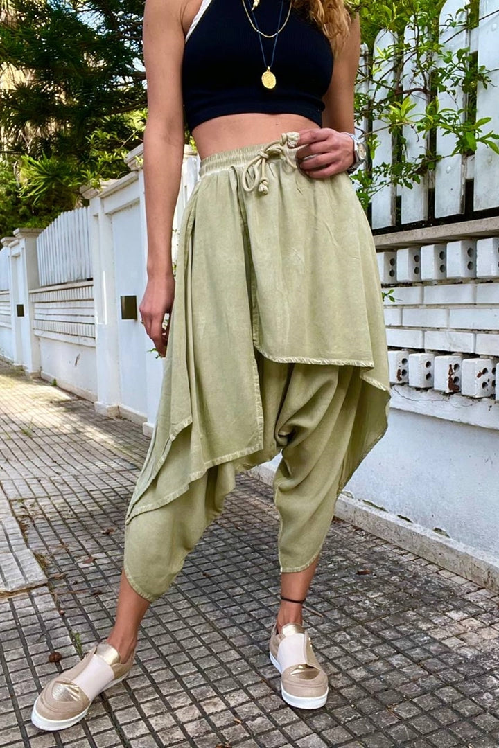 GNS Woman's Asymmetric Layered Waist Elasticated Pants with Haki Washed RSD1228 - Marysville