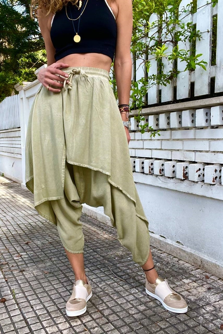 GNS Woman's Asymmetric Layered Waist Elasticated Pants with Haki Washed RSD1228 - Marysville