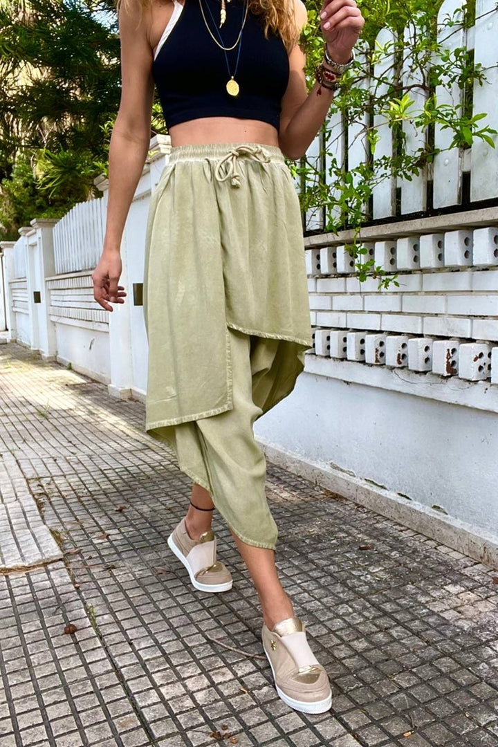 GNS Woman's Asymmetric Layered Waist Elasticated Pants with Haki Washed RSD1228 - Marysville