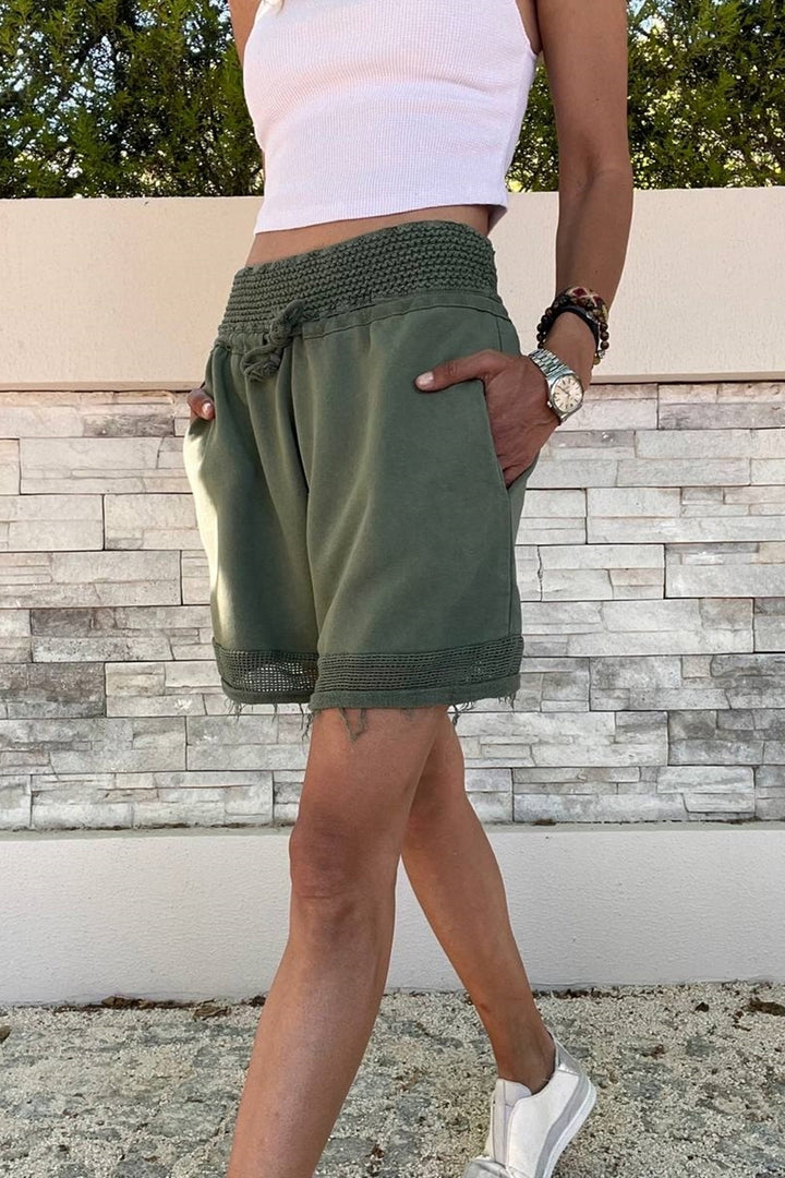 GNS Women's High-Waisted Elastic Waist Loose Shorts with Mesh Detail Pockets RSD1154 - Vancouver