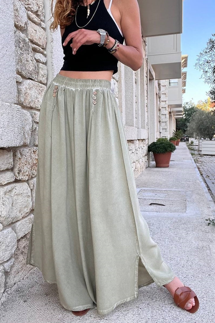 بنطال فضفاض نسائي من GNS بخصر عالٍ وفتحة جيب وساق واسعة وناعم RSD1234 - Tezonapa