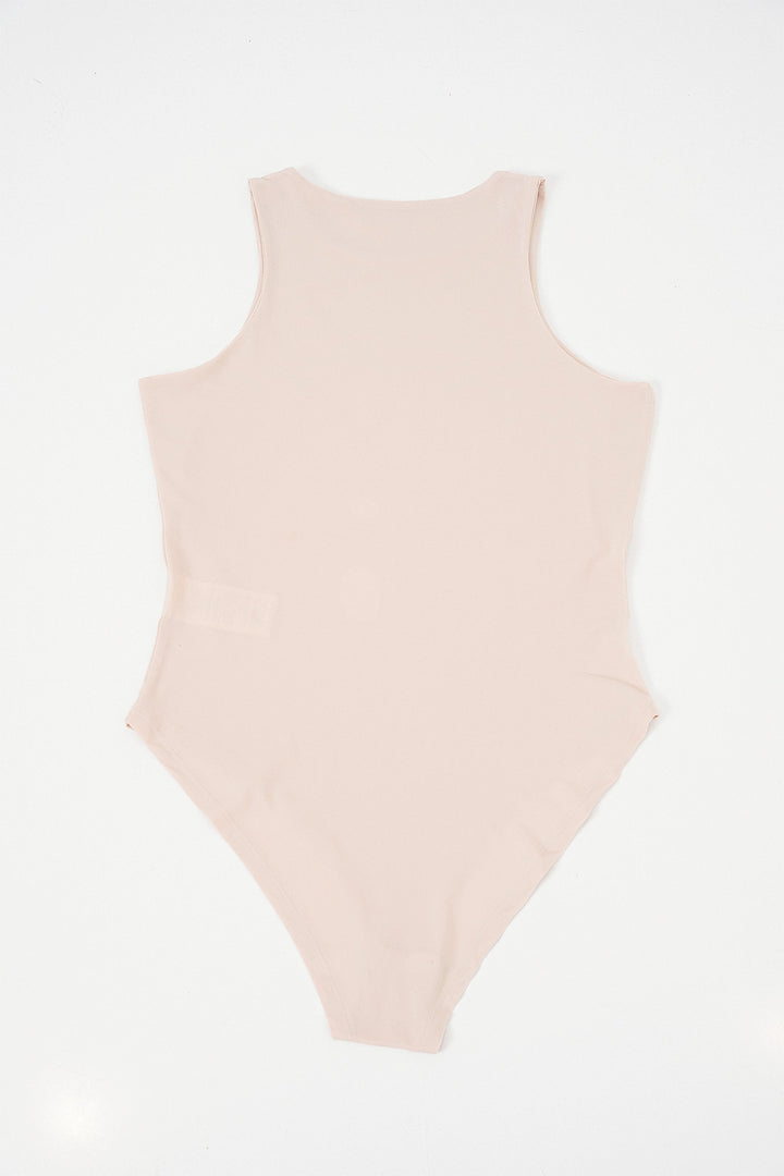 BGD Women Women's Halter Neck Snap Bodysuit 972 - Beige - Havant