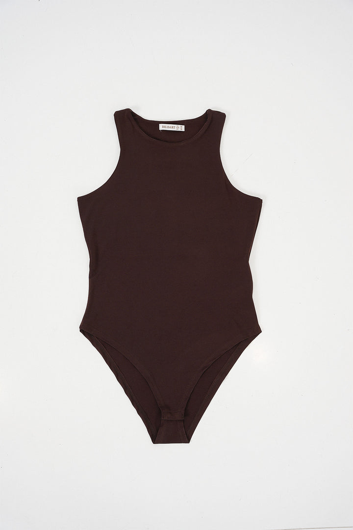 BGD Women Women's Halter Neck Snap Bodysuit 972 - Brown - Waterloo