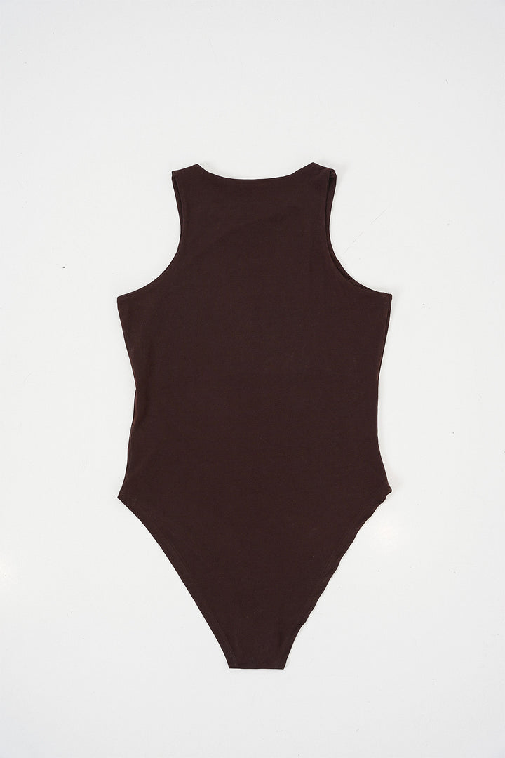 BGD Women Women's Halter Neck Snap Bodysuit 972 - Brown - Waterloo